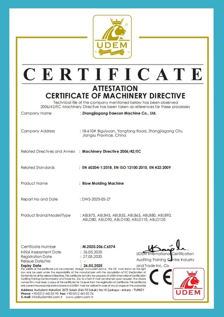 China Dawson Machinery &amp; Mould Group Co.,Ltd certification